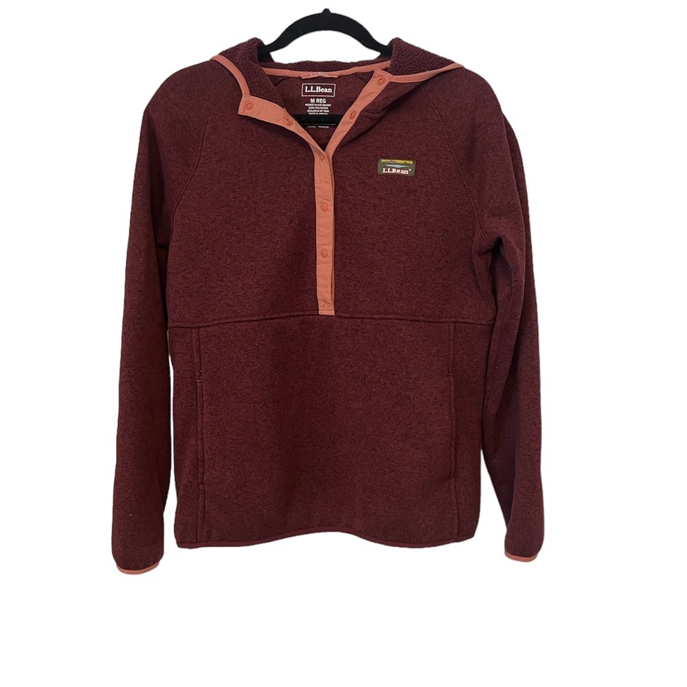 L.L. Bean Women’s Burgundy Pullover Fleece with Peach Trim